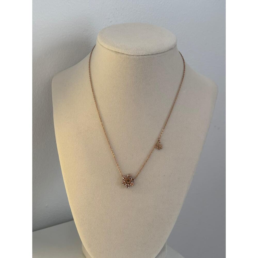 Gold Snowflake Necklace Stainless Steel Minimal Winter Charm Gift - Picture 3 of 6